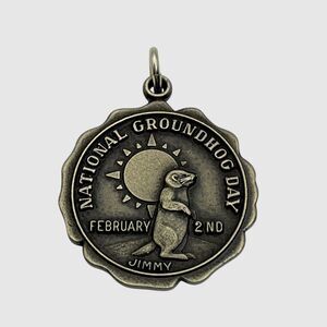 Vtg Jimmy National Groundhog Day Pewter Pendant Milwaukee Collectible Medal